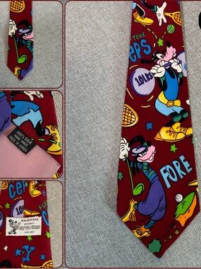 Disney Goofy Sports Athletic Silk Tie Red Multi Sport Novelty